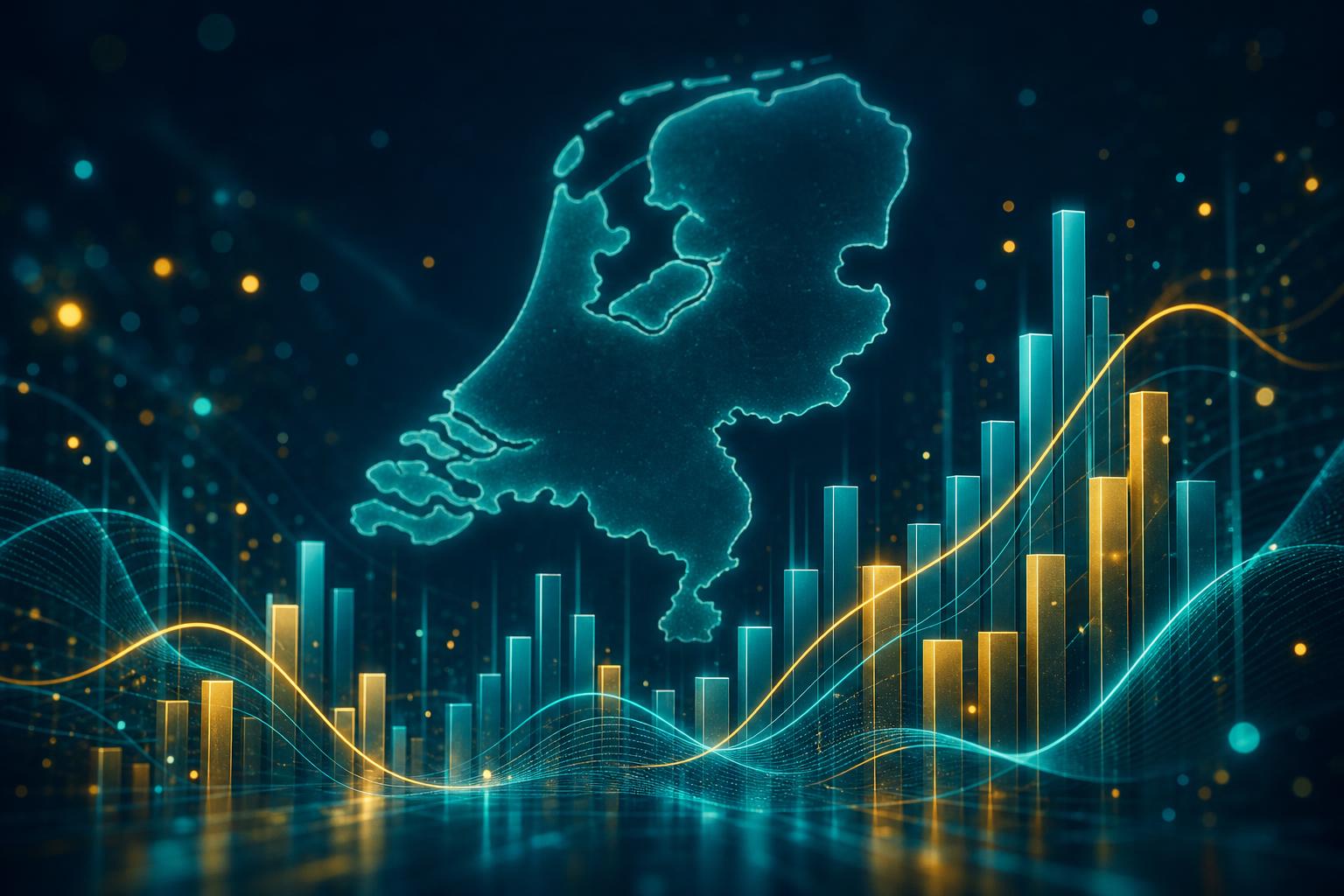 Glowing teal and gold abstract market chart with a luminous outline of the island of Ireland hovering above, representing Irish online casino market research